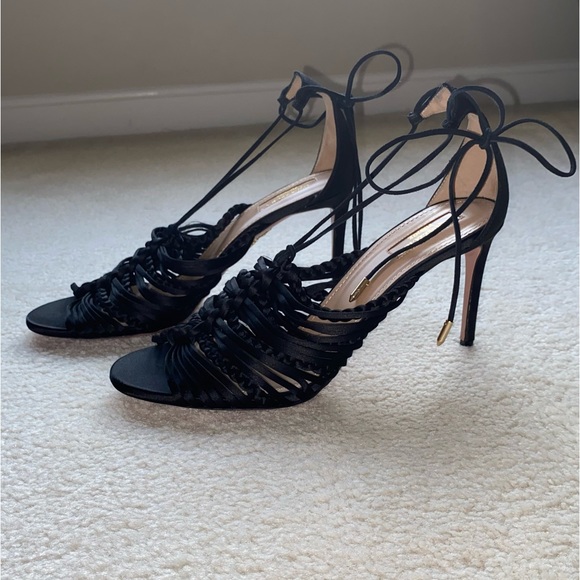 Aquazzura Goddess Silk Braided 85mm Sandals in Black - Picture 4 of 6